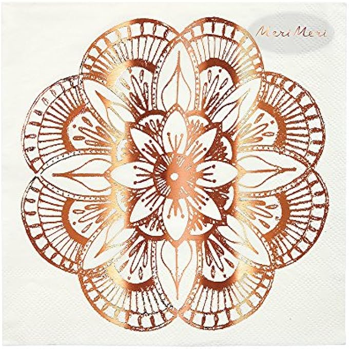 MANDALA PATTERN LARGE NAPKINSROSE GOLD FOIL PARTY PAPER NAPKINS, WEDDING, BIRTHDAY & CELEBRATION TABLE DCOR, PACK OF 16 - Image 3